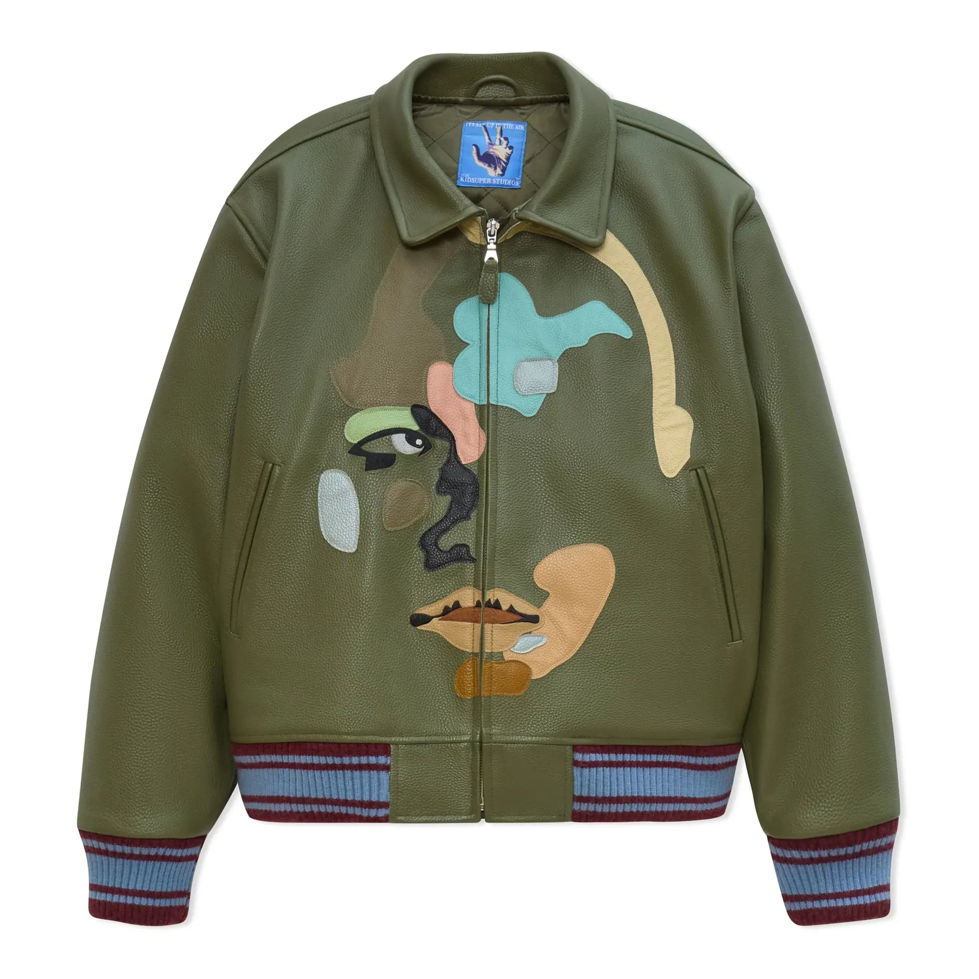 Kidsuper Patchwork Face Leather Varsity Jacket